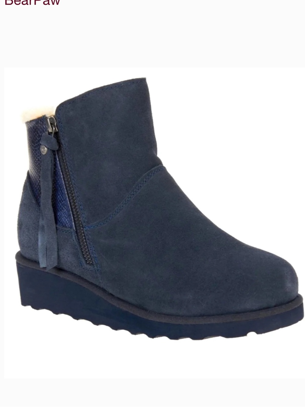 Bearpaw Megan Suede Shearling Zip Up Boots Women’s SZ US 9 in Navy